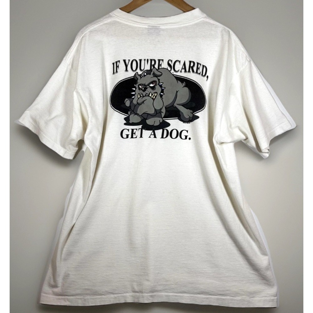 Vintage 1996 No Fear T Shirt XL White Bulldog Get A Dog Graphic Tee Made in USA